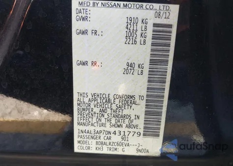 2013 Nissan Altima 2.5 S from USA, damaged, VIN 1N4AL3AP7DN431779